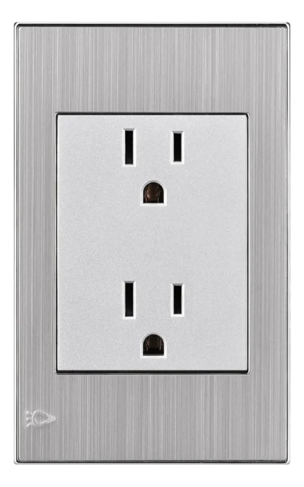 Toma Corriente Doble En Acero Inoxidable De Lujo Color Gris