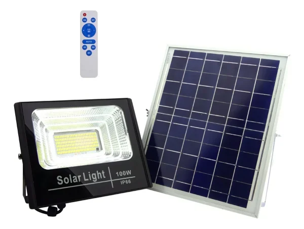 Reflector Solar Led 100w Control Remoto Exterior Ip67 Parque Color De La Carcasa Negro